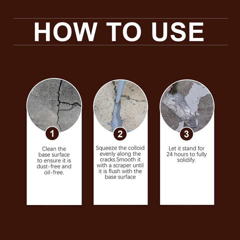 Instructions for applying DIY Ready Concrete Crack Repair Sealant Kit For Driveways Patios And Walkways High Elasticity Waterproof Caulk.