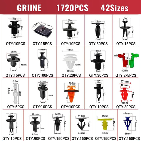 Heavy Duty 2041 Piece Shop Essentials Kit With Beefy Push Pin Retainers And Door Trim Clips To Fix Your Ride Quick Features Forty Two Proven Sizes For Toyota Ford Honda Chevy And Gm Trucks detailed assortment of vehicle fasteners.