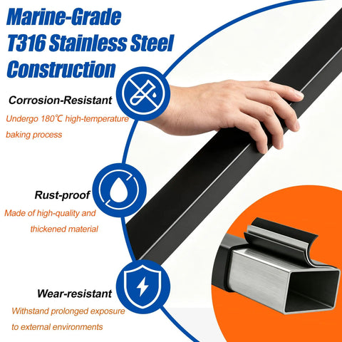 Premium 8ft Black Cable Railing Handrail Kit With Four Pieces Of Heavy Duty 304 Stainless Steel Deck Top Guardrails featuring a sleek matte finish.