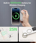 Hand holding Magnetic 3 In 1 Phone Grip with Built In 3000mAh Power Bank, showing wireless charging on phone.