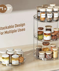 2 Tier Lazy Susan Turntable Organizer For Narrow Cabinets, Rotating Spice Rack with stacked spice jars on countertop