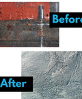 Before and after using 5 Pack 3 Inch Paint Stripping Discs For Drill Attachment Quarter Inch Shank Durable Non-Woven Rust Removal Discs.