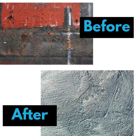 Before and after using 5 Pack 3 Inch Paint Stripping Discs For Drill Attachment Quarter Inch Shank Durable Non-Woven Rust Removal Discs.