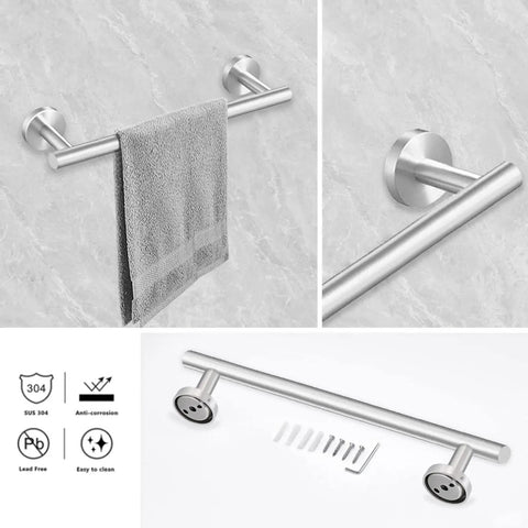 Brushed Nickel 2 Piece Towel Bar Set For Bathroom, 24 Inch Double Towel Rack, Stainless Steel Wall Mount With Concealed Mounting Holes