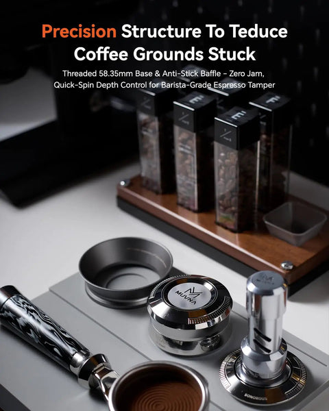 Hella Reliable Espresso Tamper For 53.3mm Portafilters, 58.35mm base, with anti-stick baffle, ideal for barista-grade espresso.