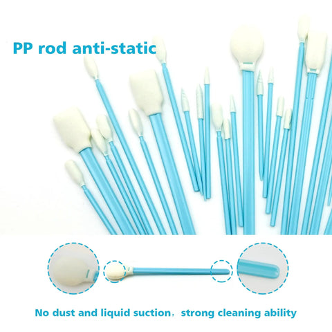 Foam Tip Cleaning Swab Kit With 9 Types And 33 Pcs For Cameras Lenses Optical Instruments Electronics Inkjet Print Heads And Car Detailing Lint Free Residue Free Cleaning For Hard To Reach Corners, blue anti-static foam swabs