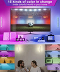 Six Pack Wireless Under Cabinet Lights With Remote USB Rechargeable RGB LED Bar Kit showing colorful lighting options