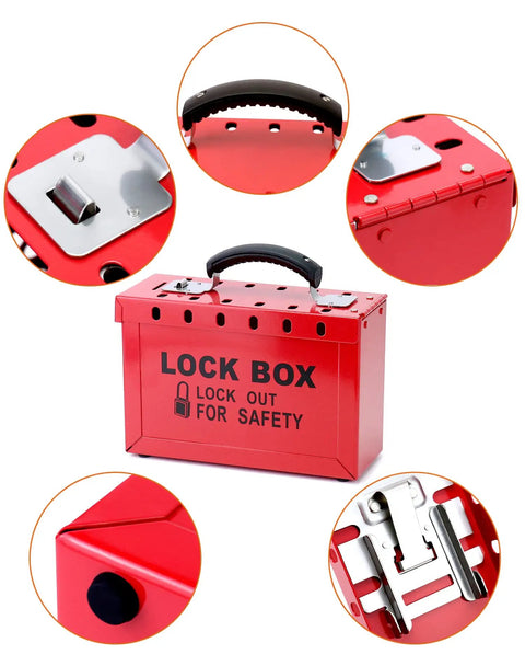 Real Heavy Duty Steel Lockout Tagout Group Lock Box 4 Pack With 12 Padlock Slots Built Like A Tank For Crew Safety And Site Compliance Boss Approved Red Workstation For Everyday Grind with handle and lock points