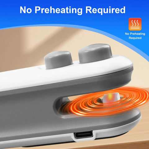 Close-up of 2 In 1 Mini Bag Sealer With Cutter Rechargeable Portable Heat Sealer showing heat function, no preheating required