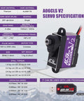 Mini Z RC Car Micro Steering Servo A06CLS V2 6g High Speed Full Metal Gear Coreless Digital Servo in purple with specifications.