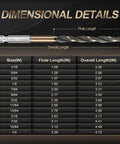 Side view of 13-piece hex shank drill bit set with black and gold coated HSS nitriding twist bits (1/16"–1/4").