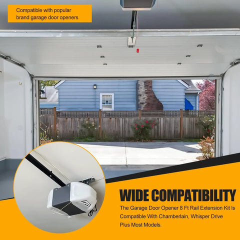 8Ft Garage Door Opener Rail Extension Kit With Replacement Belt For Whisper Drive Plus Models inside garage view