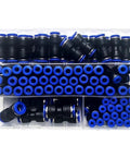 Heavy Duty Straight Push Pneumatic Fitting Connector Kit For Air Hose Tube Trachea Pipe Including 23 Pc Assortment Sizes 4mm To 12mm Super Easy Install And Leak Proof Polyurethane PU Plastic Couplers, assorted sizes in case