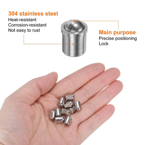 10 Pack Slick Ball Point Spring Plungers 304 Stainless Steel Ball Catch Latches For Cabinet Hardware And Garage Builds No Sweat Setup Heavy Duty Grip Top Shelf Quality Parts displayed in hand.