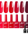 8 Piece Gel Nail Polish Set With Base Coat And Top Coat 6 Color Gel Polishes Hema Free UV LED Nail Kit For At Home Manicure DIY Nails Perfect Gift Great For Spa Nights And Parties with red and maroon shades