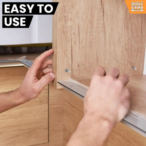 Hella Durable 50 Pack Nickel Plated Shelf Pins Rust Proof Metal Support Pegs For Cabinet Furniture Shelves Heavy Duty Polish Finish Quick Swap Premium Storage Setup in use.