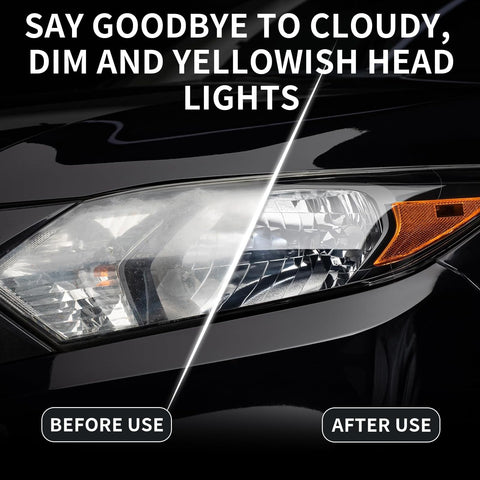 Car headlight before and after using Ceramic Coating Spray Kit Two Pack Dope For Quick Detailing, High Gloss Car Polish And Paint Sealant
