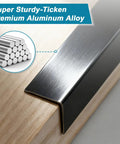 Heavy Duty Self Adhesive Wall Corner Protectors 45 By 1 Inch Solid Aluminum Corner Guards Black Shield on wooden surface.
