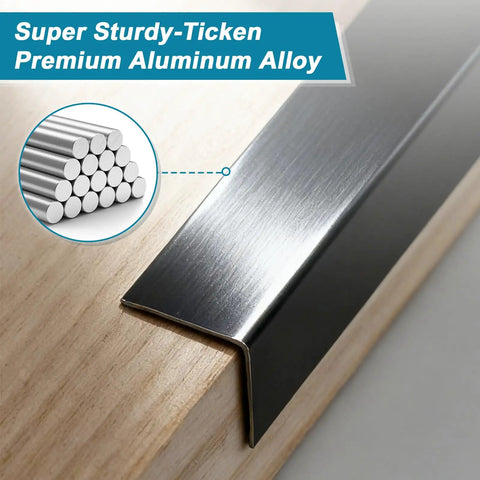 Heavy Duty Self Adhesive Wall Corner Protectors 45 By 1 Inch Solid Aluminum Corner Guards Black Shield on wooden surface.