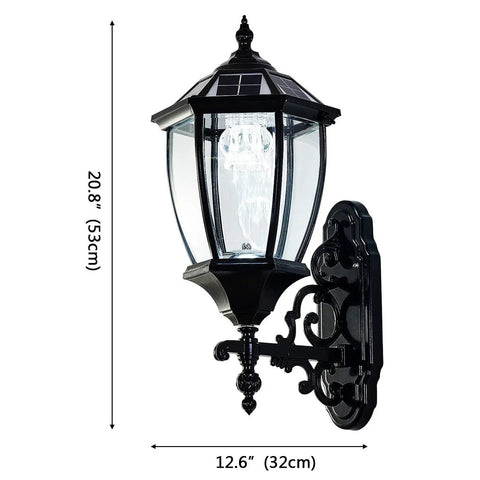 Solar Powered Wall Lamp With Light Sensor Auto On At Night Waterproof Outdoor LED Hexagonal Sconce For Porch Yard Garden Garage Fence Black No Fuss Easy Install Weatherproof Durable Illumination