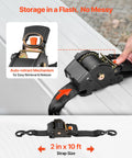 Two Pack Retractable Ratchet Straps 2 Inch By 10 Foot Tie Down Straps With S Hooks And Soft Loops shown on truck edge