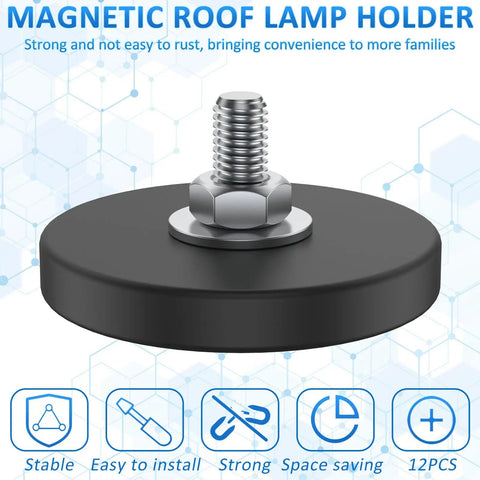 Heavy Duty Rubber Coated Magnets 1.69 Inch Diameter Mounting Studs 12 Pack For Rock Light Bars Cameras
