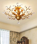 4 Light Vintage Crystal Chandelier Ceiling Light In Gold Finish Show Stopping Pendant Fixture For Living Room Bedroom Dining Hallway Flush Mount Lighting With Clear K9 Crystals And Elegant Sparkle enhanced with a decorative ceiling rose.