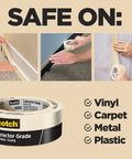 Contractor Grade Tan Masking Tape 0.7 Inch By 60.1 Yards One Roll Three Day Interior Clean Removal on vinyl, carpet, metal, plastic surfaces