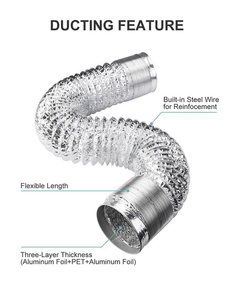 Beefy Flexible 4 Inch Dryer Vent Hose 10 Feet Aluminum Ducting For HVAC Ventilation Exhaust Non Insulated Foil Air Duct