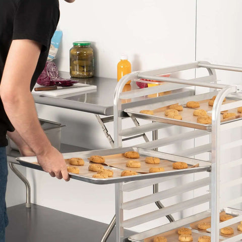 Pro Grade Aluminum Baking Sheet Pan For Oven 18 Inch Long By 26 Inch Wide By 1 Inch Deep Cookie Sheet 12 Pack in bakery use