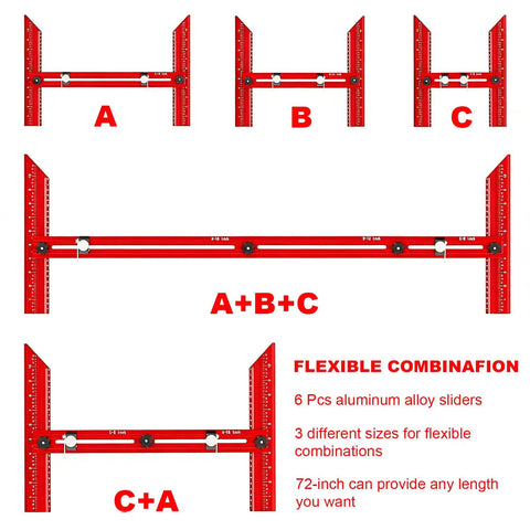 Professional Stair Tread Template Tool With Solid Aluminum Measuring Jig for angle and depth readings showing adjustable assemblies.
