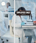 4 Pack Employees Only Signs For Doors And Gates, Heavy Duty Aluminum, Weatherproof Self Adhesive No Entry Signs on glass door in lab