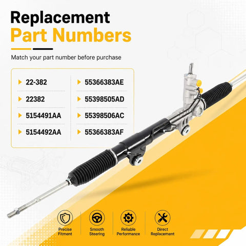 Fresh Hydraulic Power Steering Rack And Pinion Fits Ram 1500 Trucks From Years 2006 Through 2012 with replacement part numbers.