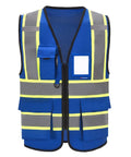 Top Shelf High Visibility Safety Vest With Heavy Duty Reflective Tapes Built Different For Construction Crews And Road Workers Who Want Straight Fire Visibility, blue with reflective stripes, front view.