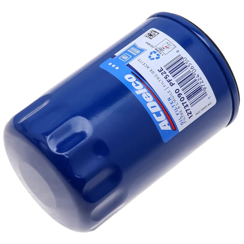 GM Original Equipment PF52E Oil Filter OE Grade Replacement For Cars And Light Trucks Delivers Strong Filtration To Guard Bearings And Engine Hydraulics, Part 12737090 Ready For Easy Upgrade blue oil filter canister