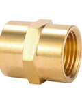 Close-up of a brass NPT female coupler 3/4 inch, highlighting its corrosion resistance and durability for pipe connections.