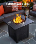 28 Inch Propane Fire Pit Table With 40K BTU Portable Smokeless Outdoor Heater in patio setting with extra wide edge