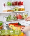 10 Pack Refrigerator Pantry Organizer Bins With Lids To Keep Your Snacks Chill And Food Stash Tidy with fresh produce inside a fridge.