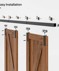 10 Foot Double Barn Door Hardware Kit Box Rail Wall Mount Exterior Beefy Heavy Duty Aluminum Track hardware installation view.