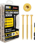 Pro Grade Size 10 X 2-1/2 Inch Yellow Star Drive Wood Screws, 120 Pack Self Tapping Deck Screws With Free 50mm T25 Bit displayed