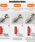 Installation guide for soft close overlay cabinet hinges showing straight arm and middle bend options.