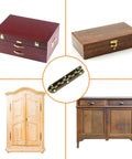 Heavy Duty Metal Piano Hinges Sleek Bronze Finish 90 Degree Long Folding Box Hardware displayed with wooden boxes and cabinets.