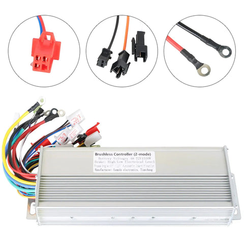 Brushless Motor Speed Controller For E-Bike And Scooter, 48V And 72V Systems, 1500W DC Replacement with wiring connectors