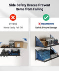 2x4 Ft Wall Mount Garage Storage Shelves 2 Pack Black Heavy Duty Steel Rack 330 Lb Per Shelf 660 Lb Total Load Triangular Brace Design For Stable Wall Organization Of Bins Tools Gear with side safety braces