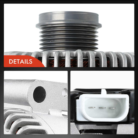 Close-up details of Premium 130A 12V Alternator For Ford Escape 2005 2007 And Mazda Tribute 2005 2006 L4 2.3L With 6 Groove Clockwise Pulley Replacement