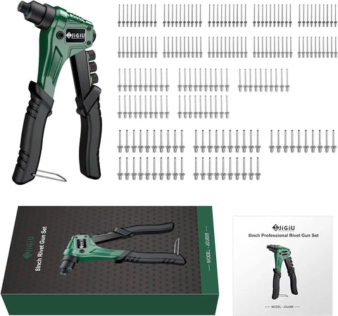 Heavy Duty Pop Rivet Gun Kit Packing 200 Premium Rivets With Four Snappy Quick Swap Interchangeable Heads Designed For No Sweat Metal Bonding And Casual Weekend Shop Jobs