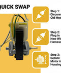 Evaporator Fan Motor Replacement Kit with pure copper coils for compatible refrigerator models with easy install instructions.