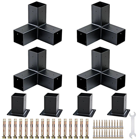 6x6 Pergola Bracket Kit With Powder Coated Carbon Steel Post Brackets, includes shoulder brackets, boots, screws, and wrench