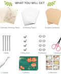 Components of Pro Grade Eight Layer Flower Press Kit 6.3 By 8.3 Inch Wooden Flower Press for Kids and Adults displayed.