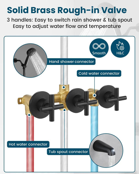 Slick Three Handle Tub Shower Faucet Set With Six Mode Handheld Sprayer And Matte Black Finish Straight Up Reliable Bathroom Renovation Kit With Built In Valve Included Top Tier Plumbing Upgrade